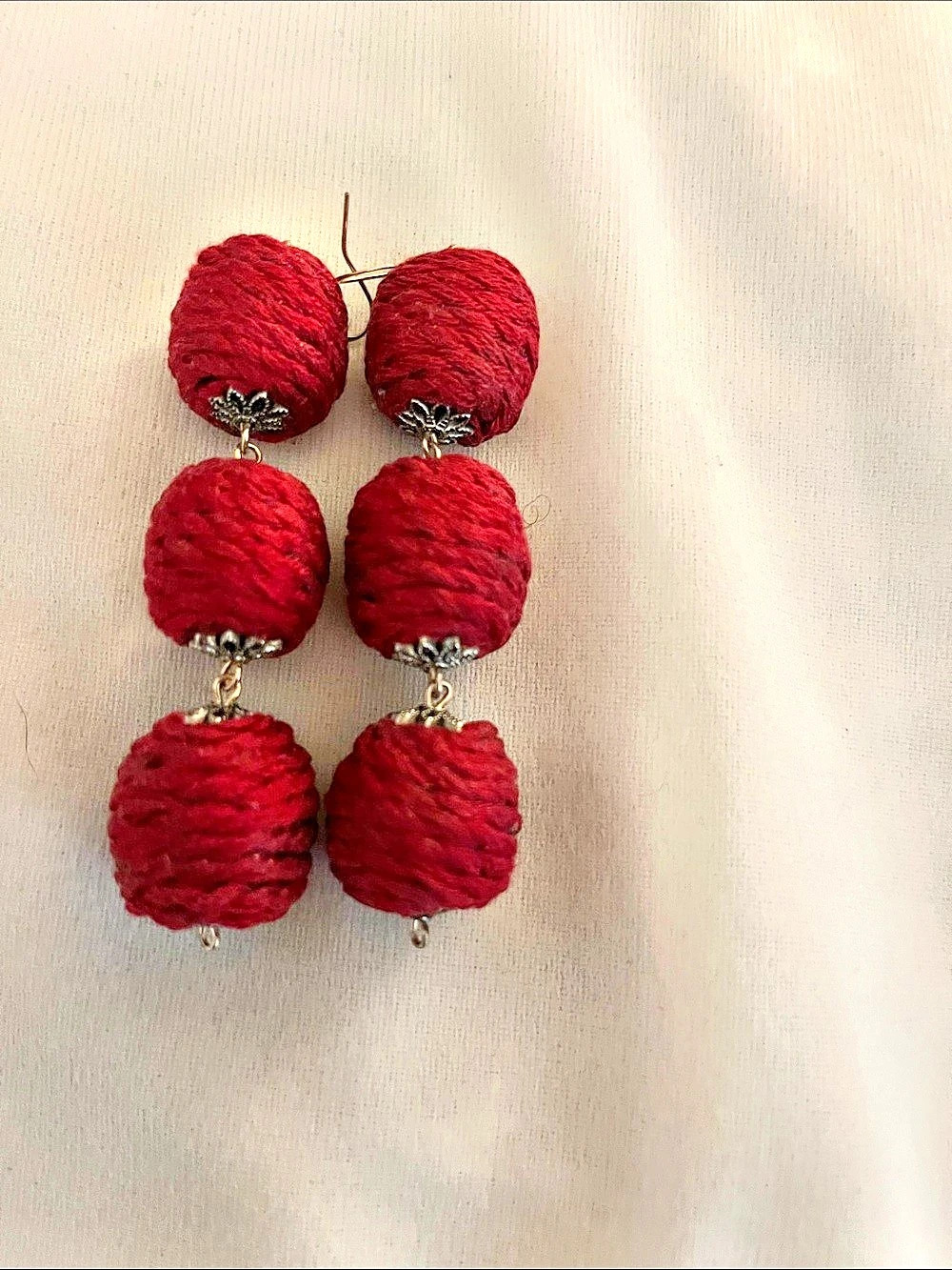 Red Yarn Drop Earrings